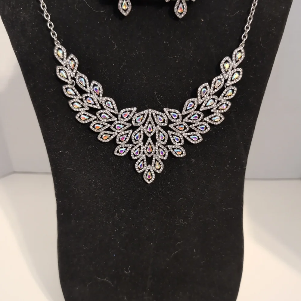 INC International Concepts Rhinestone Necklace and Matching Dangling Earring Set